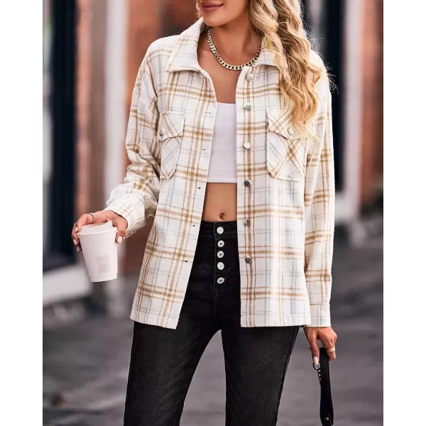 BTFBM Women Shacket Jacket Long Sleeve Button Down Casual Plaid Flannel Shirts Loose Fall Spring Blouses TopsPlaid Print Apricot
