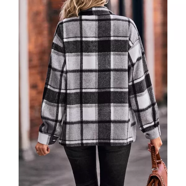 BTFBM Women Shacket Jacket Long Sleeve Button Down Casual Plaid Flannel Shirts Loose Fall Spring Blouses TopsPlaid Print Black White