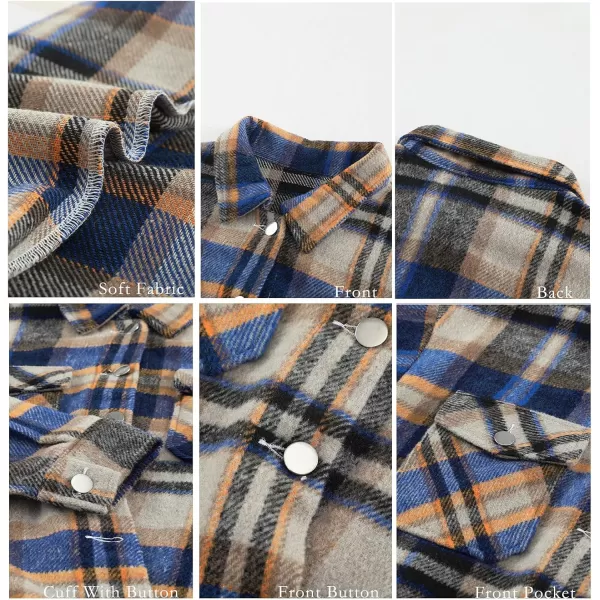 BTFBM Women Shacket Jacket Long Sleeve Button Down Casual Plaid Flannel Shirts Loose Fall Spring Blouses TopsPlaid Print Bright Blue