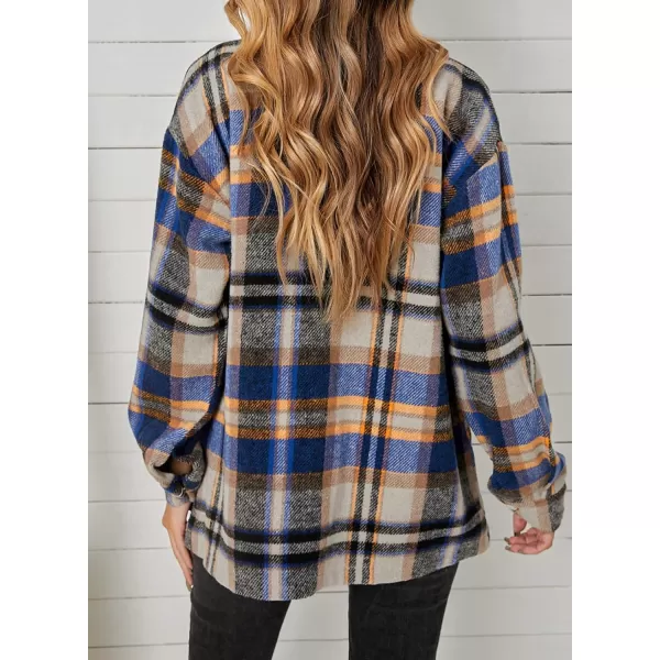 BTFBM Women Shacket Jacket Long Sleeve Button Down Casual Plaid Flannel Shirts Loose Fall Spring Blouses TopsPlaid Print Bright Blue