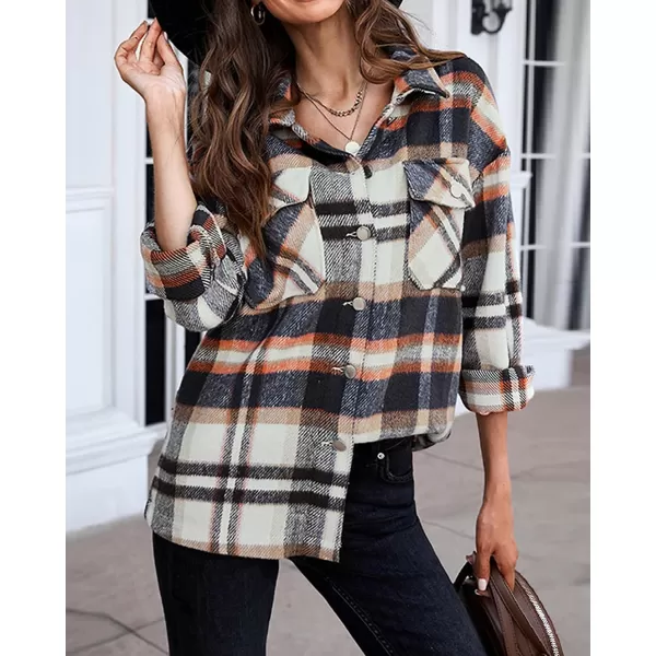 BTFBM Women Shacket Jacket Long Sleeve Button Down Casual Plaid Flannel Shirts Loose Fall Spring Blouses TopsPlaid Print Dark Blue