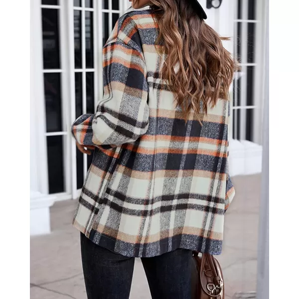 BTFBM Women Shacket Jacket Long Sleeve Button Down Casual Plaid Flannel Shirts Loose Fall Spring Blouses TopsPlaid Print Dark Blue