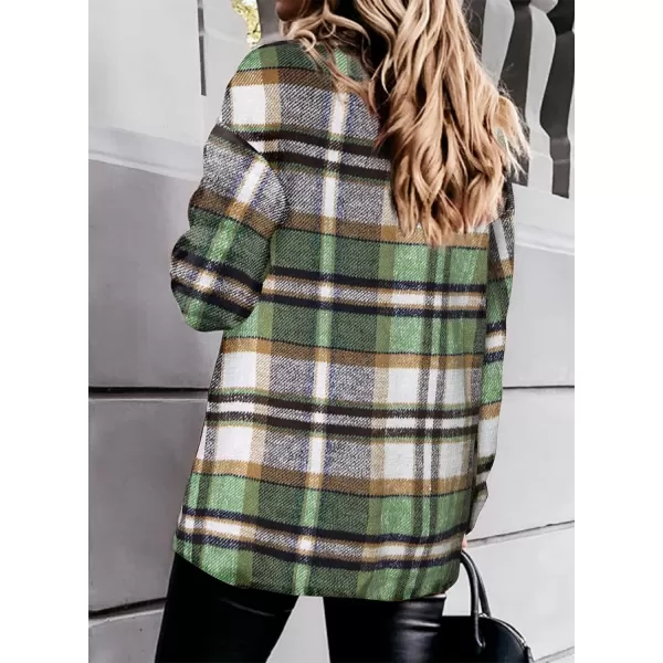 BTFBM Women Shacket Jacket Long Sleeve Button Down Casual Plaid Flannel Shirts Loose Fall Spring Blouses TopsPlaid Print Green