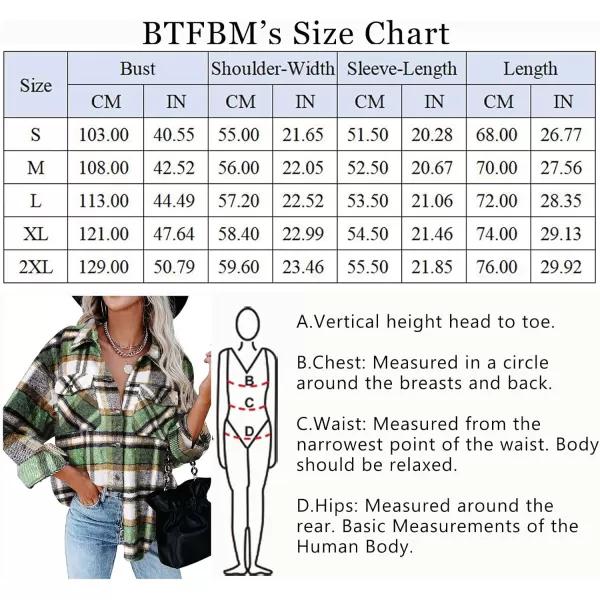 BTFBM Women Shacket Jacket Long Sleeve Button Down Casual Plaid Flannel Shirts Loose Fall Spring Blouses TopsPlaid Print Green