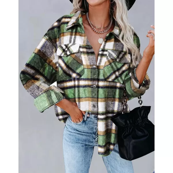 BTFBM Women Shacket Jacket Long Sleeve Button Down Casual Plaid Flannel Shirts Loose Fall Spring Blouses TopsPlaid Print Green