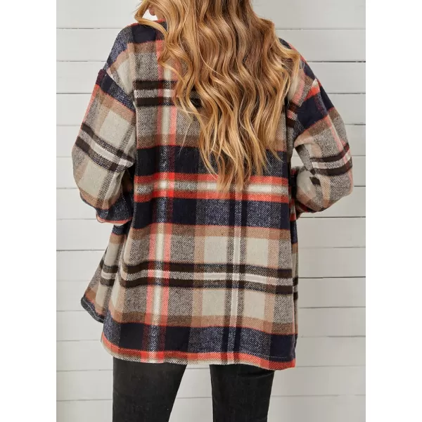 BTFBM Women Shacket Jacket Long Sleeve Button Down Casual Plaid Flannel Shirts Loose Fall Spring Blouses TopsPlaid Print Khaki