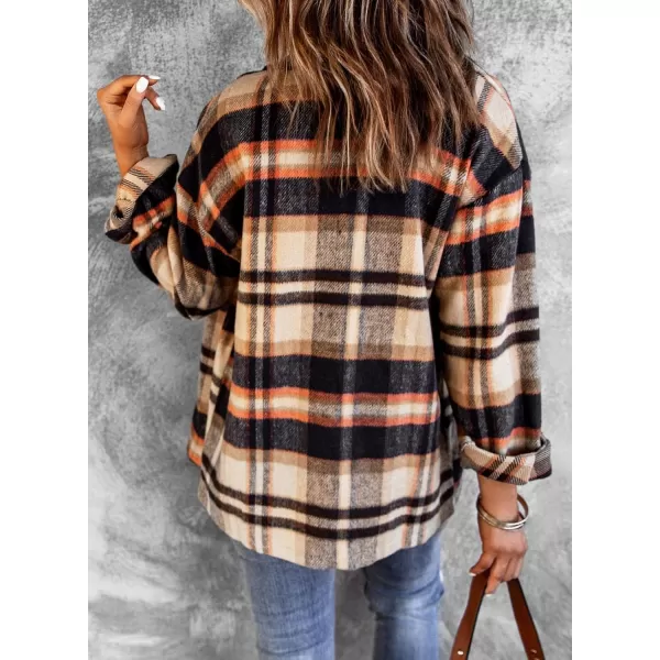 BTFBM Women Shacket Jacket Long Sleeve Button Down Casual Plaid Flannel Shirts Loose Fall Spring Blouses TopsPlaid Print Orange