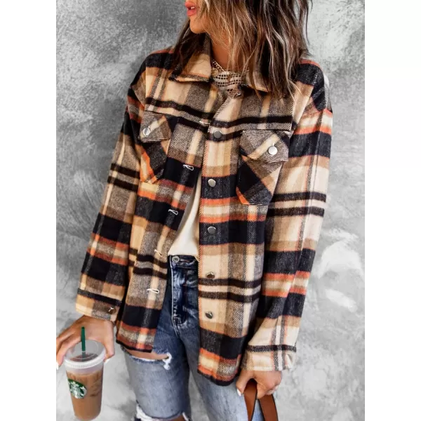 BTFBM Women Shacket Jacket Long Sleeve Button Down Casual Plaid Flannel Shirts Loose Fall Spring Blouses TopsPlaid Print Orange