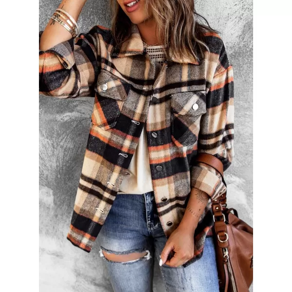 BTFBM Women Shacket Jacket Long Sleeve Button Down Casual Plaid Flannel Shirts Loose Fall Spring Blouses TopsPlaid Print Orange