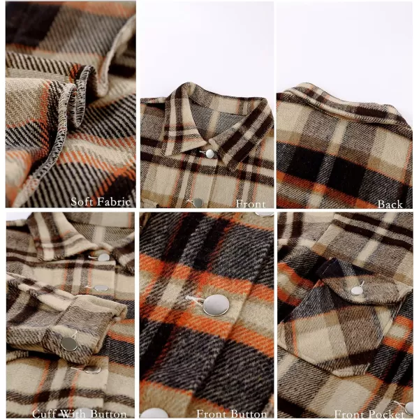 BTFBM Women Shacket Jacket Long Sleeve Button Down Casual Plaid Flannel Shirts Loose Fall Spring Blouses TopsPlaid Print Orange