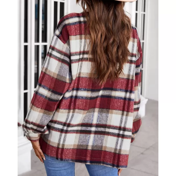 BTFBM Women Shacket Jacket Long Sleeve Button Down Casual Plaid Flannel Shirts Loose Fall Spring Blouses TopsPlaid Print Red