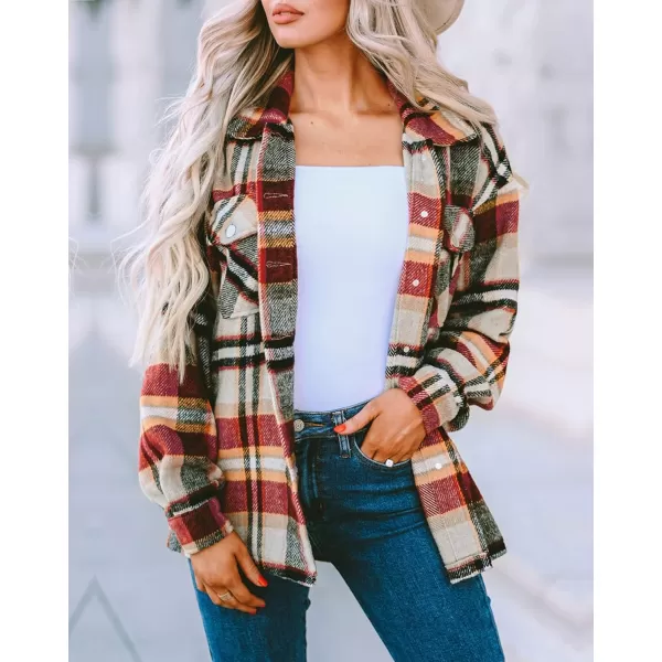 BTFBM Women Shacket Jacket Long Sleeve Button Down Casual Plaid Flannel Shirts Loose Fall Spring Blouses TopsPlaid Print Yellow