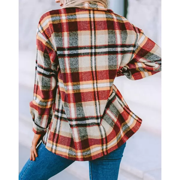 BTFBM Women Shacket Jacket Long Sleeve Button Down Casual Plaid Flannel Shirts Loose Fall Spring Blouses TopsPlaid Print Yellow