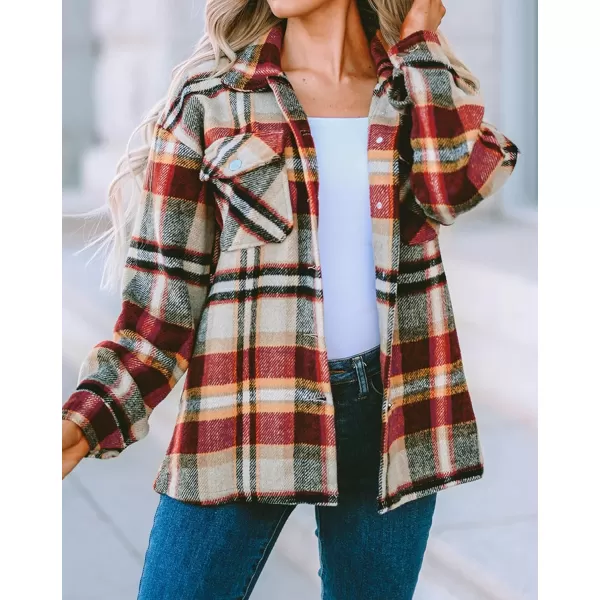 BTFBM Women Shacket Jacket Long Sleeve Button Down Casual Plaid Flannel Shirts Loose Fall Spring Blouses TopsPlaid Print Yellow