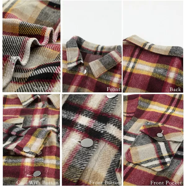 BTFBM Women Shacket Jacket Long Sleeve Button Down Casual Plaid Flannel Shirts Loose Fall Spring Blouses TopsPlaid Print Yellow