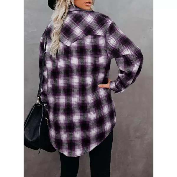 BTFBM Women Shacket Jacket Long Sleeve Button Down Casual Plaid Flannel Shirts Loose Fall Spring Blouses TopsPlaid Purple