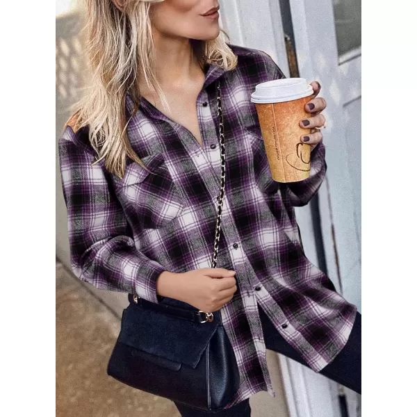 BTFBM Women Shacket Jacket Long Sleeve Button Down Casual Plaid Flannel Shirts Loose Fall Spring Blouses TopsPlaid Purple