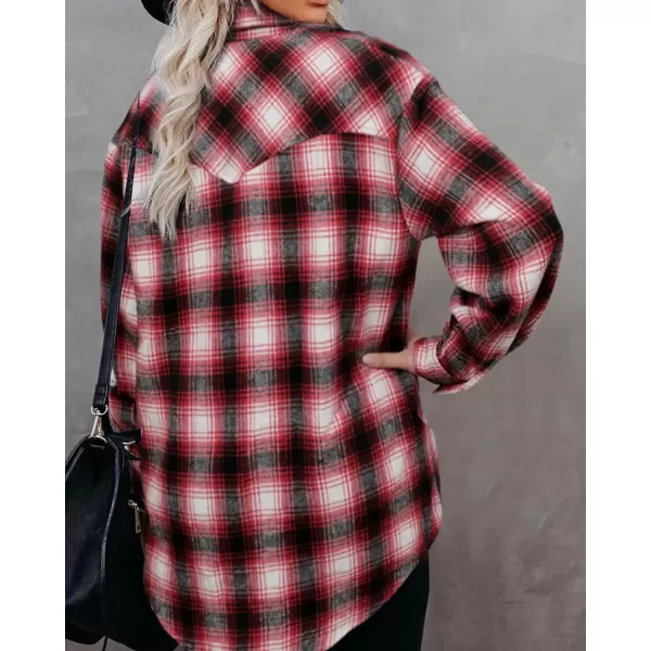 BTFBM Women Shacket Jacket Long Sleeve Button Down Casual Plaid Flannel Shirts Loose Fall Spring Blouses TopsPlaid Red