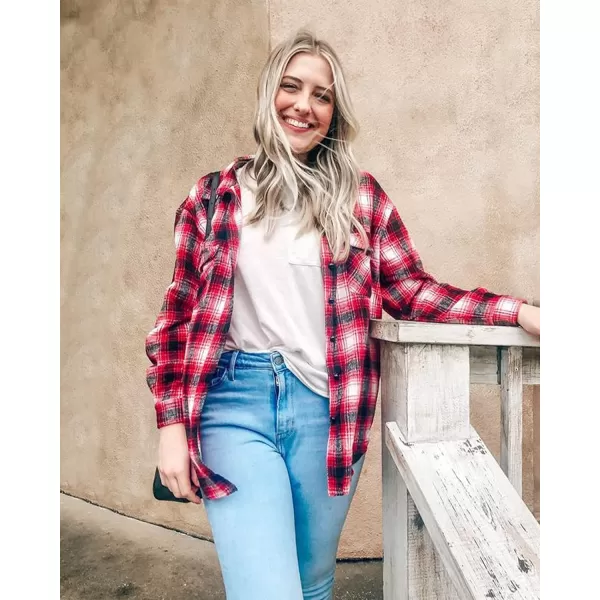 BTFBM Women Shacket Jacket Long Sleeve Button Down Casual Plaid Flannel Shirts Loose Fall Spring Blouses TopsPlaid Red