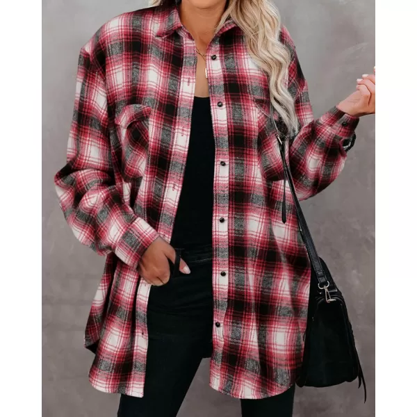 BTFBM Women Shacket Jacket Long Sleeve Button Down Casual Plaid Flannel Shirts Loose Fall Spring Blouses TopsPlaid Red