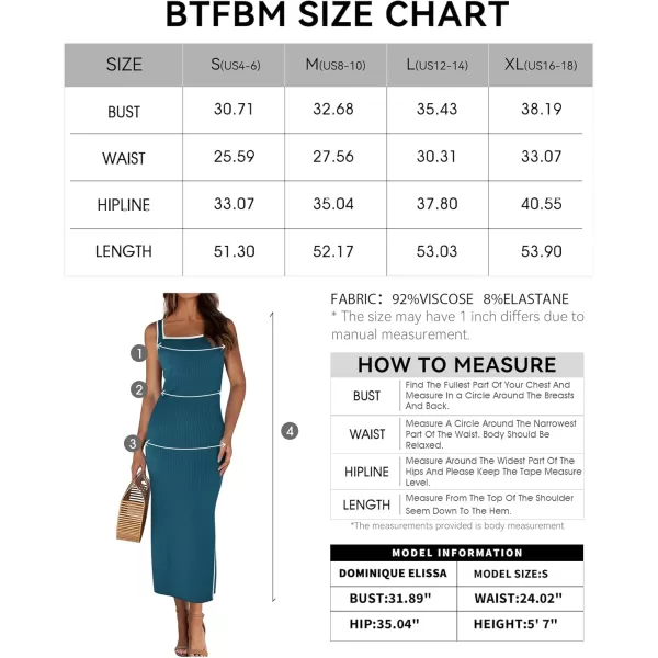 BTFBM Womens 2024 Summer Knit Bodycon Maxi Dress Sleeveless Square Neck Slit Tank Party Club Ribbed Sweater DressesSolid Dark Blue
