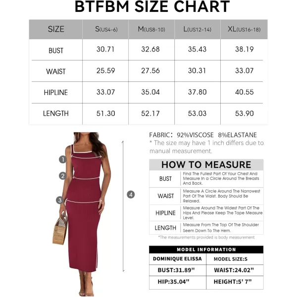 BTFBM Womens 2024 Summer Knit Bodycon Maxi Dress Sleeveless Square Neck Slit Tank Party Club Ribbed Sweater DressesSolid Wine Red