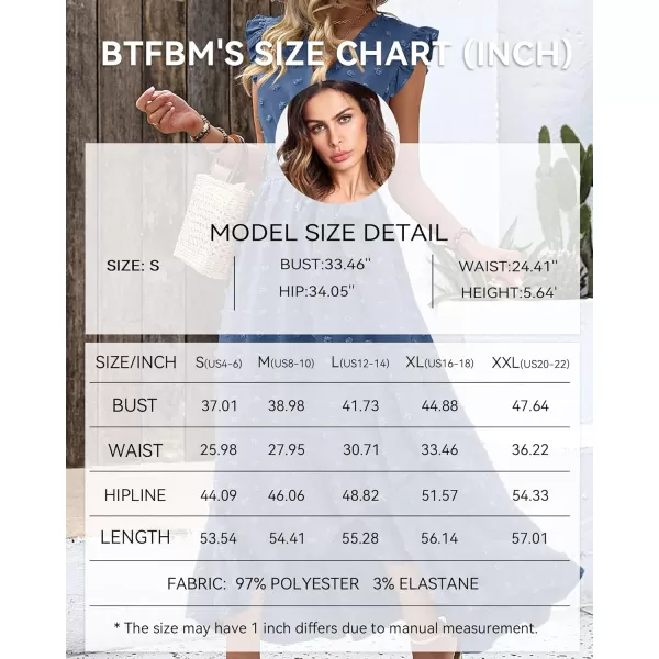 BTFBM Womens 2024 Summer Wrap V Neck Dress Ruffle Sleeve Swiss Dot Boho Ruffle Slit Beach Party Flowy Long Maxi DressesSwiss Dot Blue