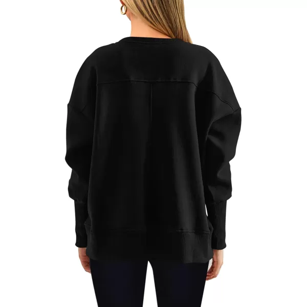 BTFBM Womens Casual Crewneck Sweatshirts 2024 Fall Winter Clothes Long Sleeve Side Slit Workout Soft Pullover TopsBlack