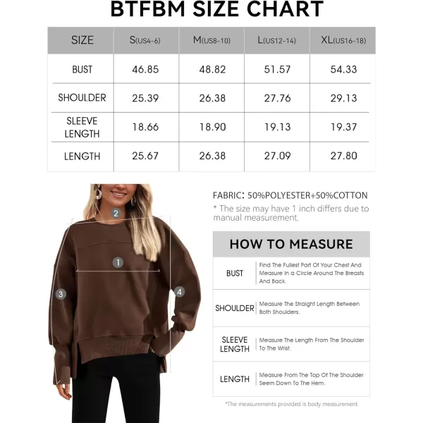 BTFBM Womens Casual Crewneck Sweatshirts 2024 Fall Winter Clothes Long Sleeve Side Slit Workout Soft Pullover TopsCoffee