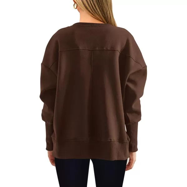 BTFBM Womens Casual Crewneck Sweatshirts 2024 Fall Winter Clothes Long Sleeve Side Slit Workout Soft Pullover TopsCoffee