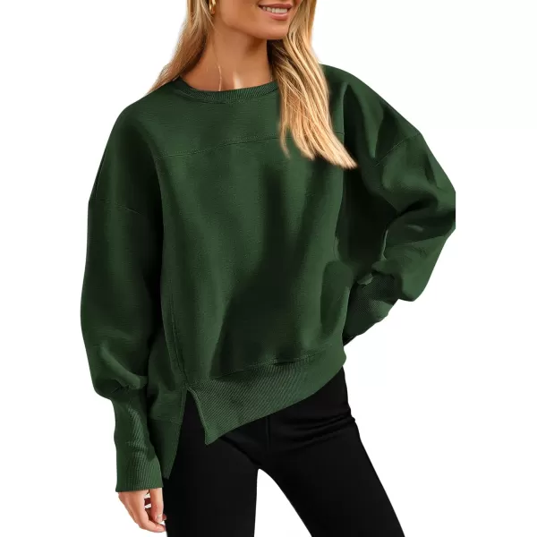 BTFBM Womens Casual Crewneck Sweatshirts 2024 Fall Winter Clothes Long Sleeve Side Slit Workout Soft Pullover TopsDark Green