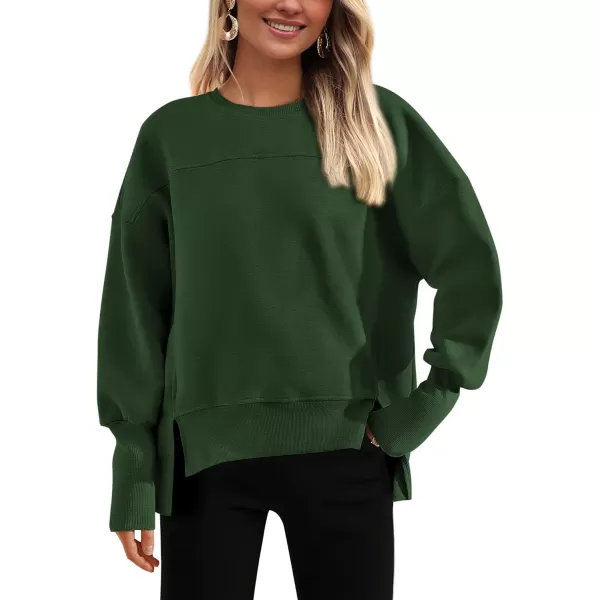 BTFBM Womens Casual Crewneck Sweatshirts 2024 Fall Winter Clothes Long Sleeve Side Slit Workout Soft Pullover TopsDark Green