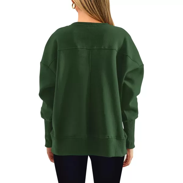 BTFBM Womens Casual Crewneck Sweatshirts 2024 Fall Winter Clothes Long Sleeve Side Slit Workout Soft Pullover TopsDark Green