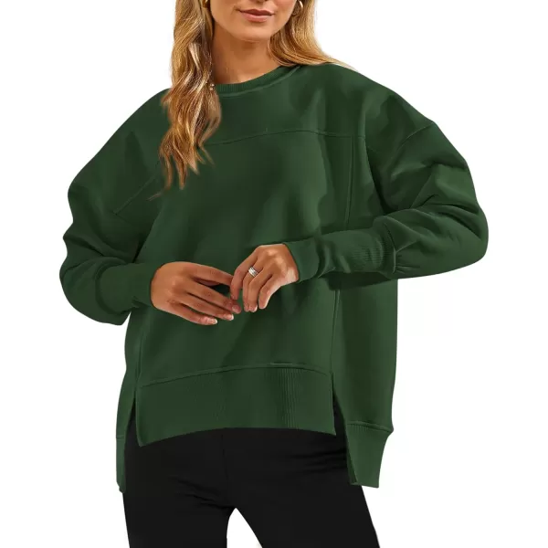BTFBM Womens Casual Crewneck Sweatshirts 2024 Fall Winter Clothes Long Sleeve Side Slit Workout Soft Pullover TopsDark Green