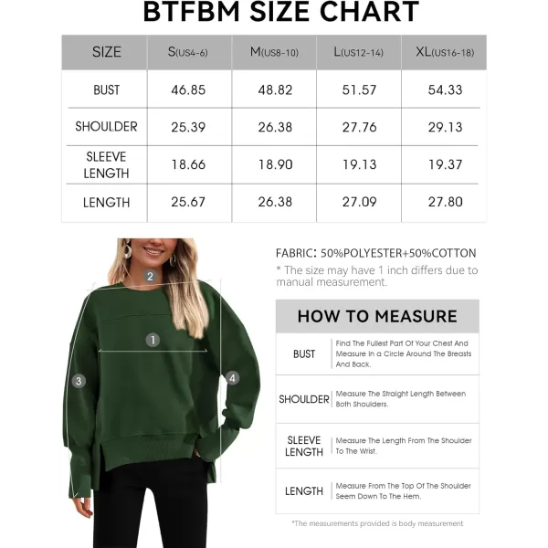 BTFBM Womens Casual Crewneck Sweatshirts 2024 Fall Winter Clothes Long Sleeve Side Slit Workout Soft Pullover TopsDark Green