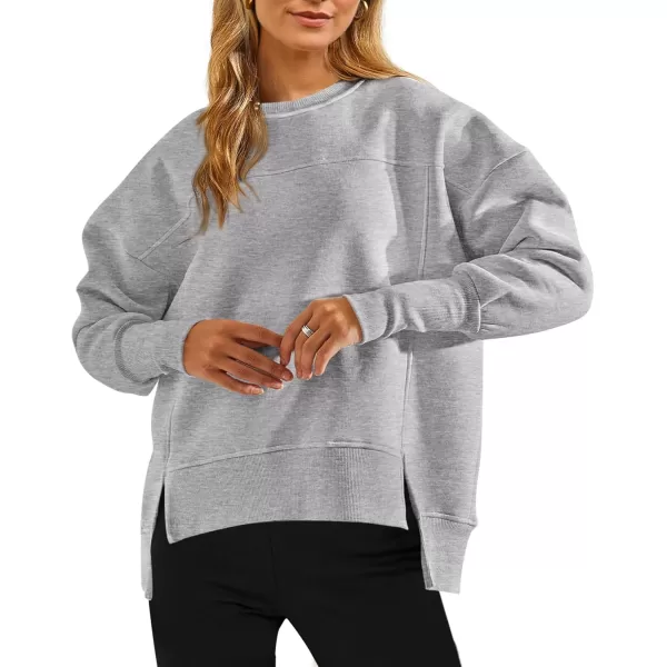BTFBM Womens Casual Crewneck Sweatshirts 2024 Fall Winter Clothes Long Sleeve Side Slit Workout Soft Pullover TopsGrey