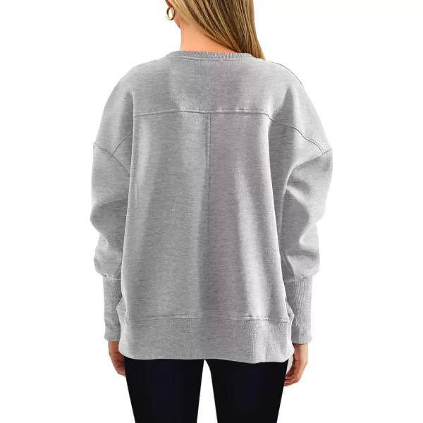 BTFBM Womens Casual Crewneck Sweatshirts 2024 Fall Winter Clothes Long Sleeve Side Slit Workout Soft Pullover TopsGrey
