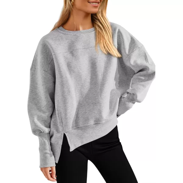 BTFBM Womens Casual Crewneck Sweatshirts 2024 Fall Winter Clothes Long Sleeve Side Slit Workout Soft Pullover TopsGrey