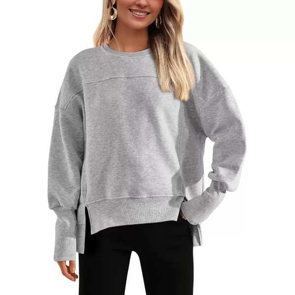 BTFBM Womens Casual Crewneck Sweatshirts 2024 Fall Winter Clothes Long Sleeve Side Slit Workout Soft Pullover TopsGrey