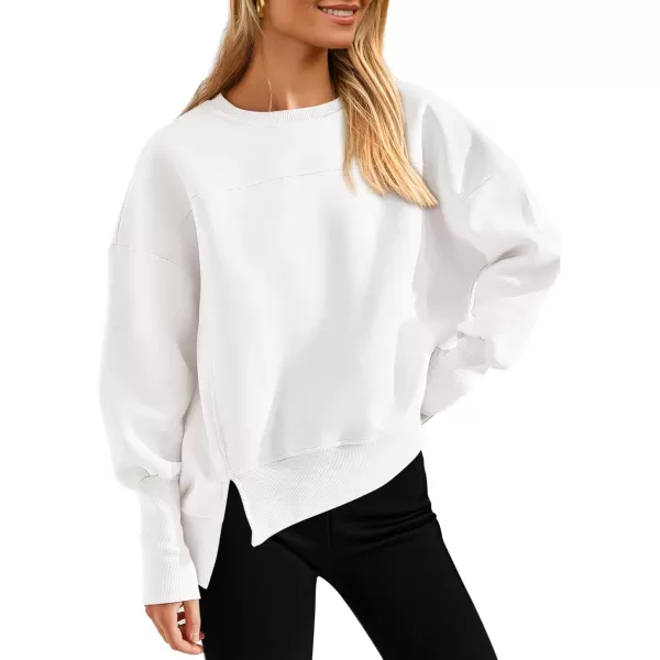 BTFBM Womens Casual Crewneck Sweatshirts 2024 Fall Winter Clothes Long Sleeve Side Slit Workout Soft Pullover TopsWhite