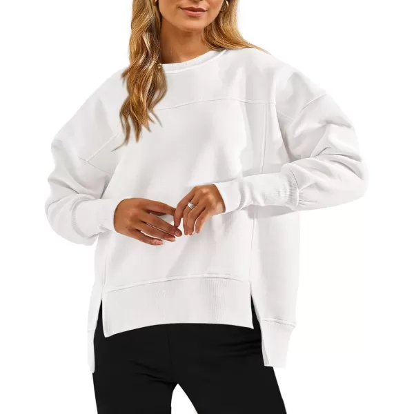 BTFBM Womens Casual Crewneck Sweatshirts 2024 Fall Winter Clothes Long Sleeve Side Slit Workout Soft Pullover TopsWhite
