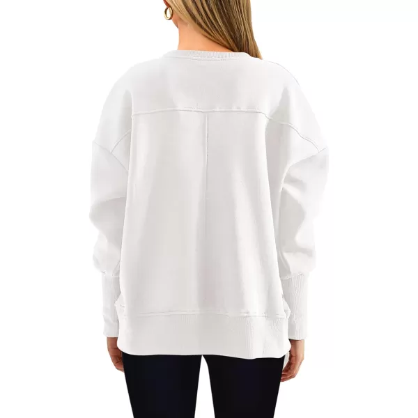 BTFBM Womens Casual Crewneck Sweatshirts 2024 Fall Winter Clothes Long Sleeve Side Slit Workout Soft Pullover TopsWhite