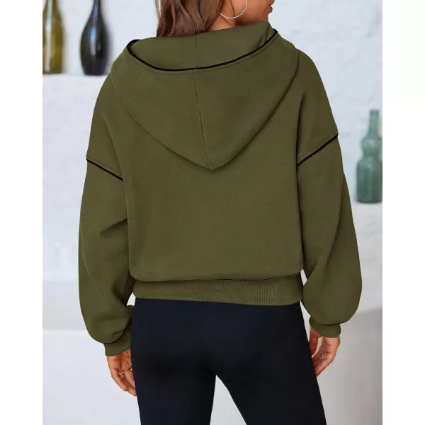 BTFBM Womens Casual Sweatshirt 2024 Fall Winter Clothes Long Sleeve Loose Fit Cropped Y2K Pullover HoodiesSolid Army Green