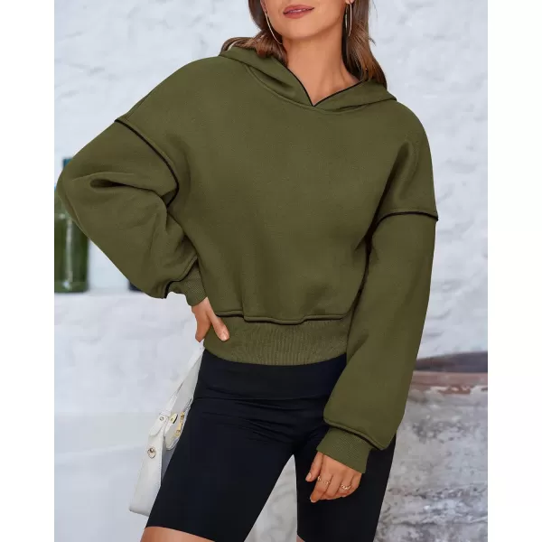 BTFBM Womens Casual Sweatshirt 2024 Fall Winter Clothes Long Sleeve Loose Fit Cropped Y2K Pullover HoodiesSolid Army Green