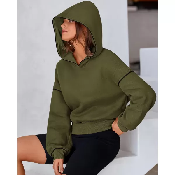 BTFBM Womens Casual Sweatshirt 2024 Fall Winter Clothes Long Sleeve Loose Fit Cropped Y2K Pullover HoodiesSolid Army Green