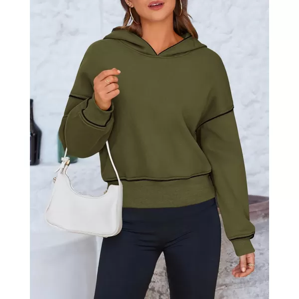 BTFBM Womens Casual Sweatshirt 2024 Fall Winter Clothes Long Sleeve Loose Fit Cropped Y2K Pullover HoodiesSolid Army Green