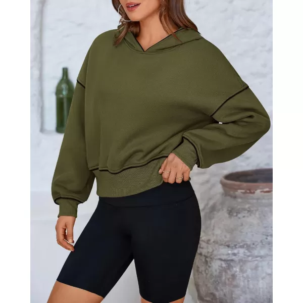 BTFBM Womens Casual Sweatshirt 2024 Fall Winter Clothes Long Sleeve Loose Fit Cropped Y2K Pullover HoodiesSolid Army Green