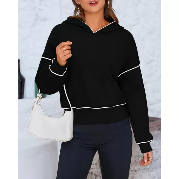 BTFBM Womens Casual Sweatshirt 2024 Fall Winter Clothes Long Sleeve Loose Fit Cropped Y2K Pullover HoodiesSolid Black