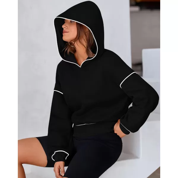 BTFBM Womens Casual Sweatshirt 2024 Fall Winter Clothes Long Sleeve Loose Fit Cropped Y2K Pullover HoodiesSolid Black