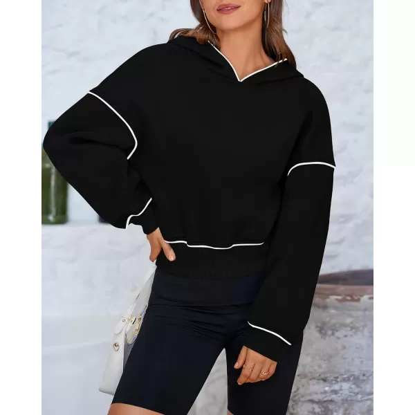 BTFBM Womens Casual Sweatshirt 2024 Fall Winter Clothes Long Sleeve Loose Fit Cropped Y2K Pullover HoodiesSolid Black